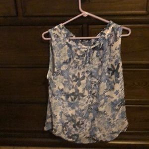 Blue and white floral sheer tank top.